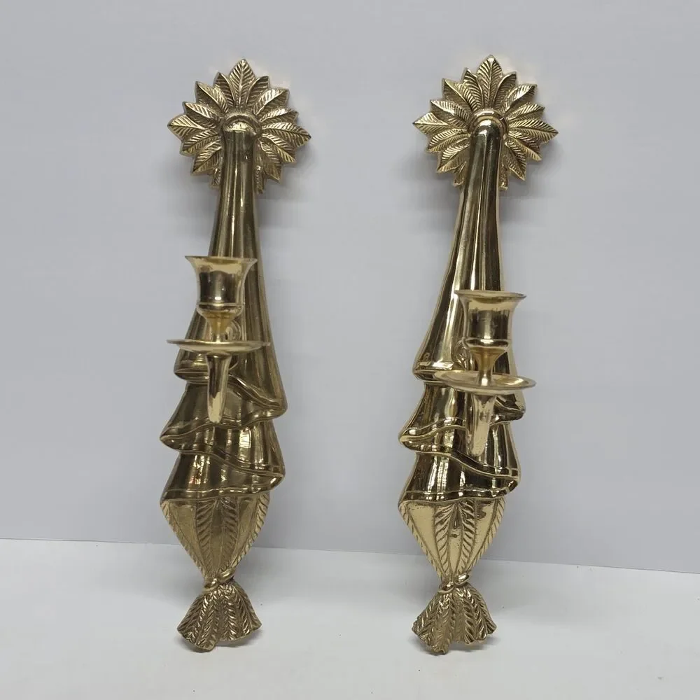 Vintage Hollywood Regency Brass Wall Candle Holder 12